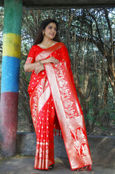 Beautiful Kanjivaram Soft Satin Red Silk Saree